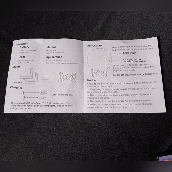 Home Kids Night Light 3D NASA Moon Colorful LED Dorm Bedroom Home Lanterns Light - Picture 12 of 15